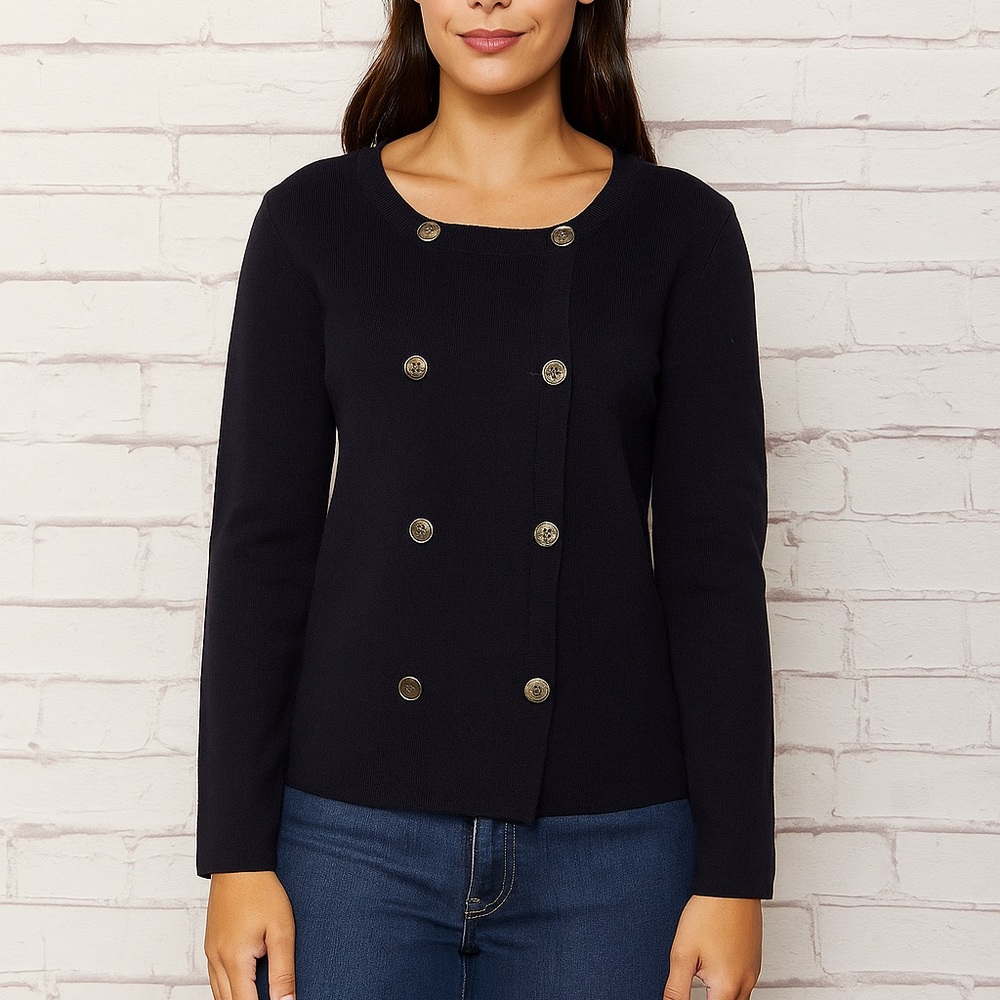 Brooks Brothers Extra Fine Merino Wool Navy Double Breasted Sweater Small